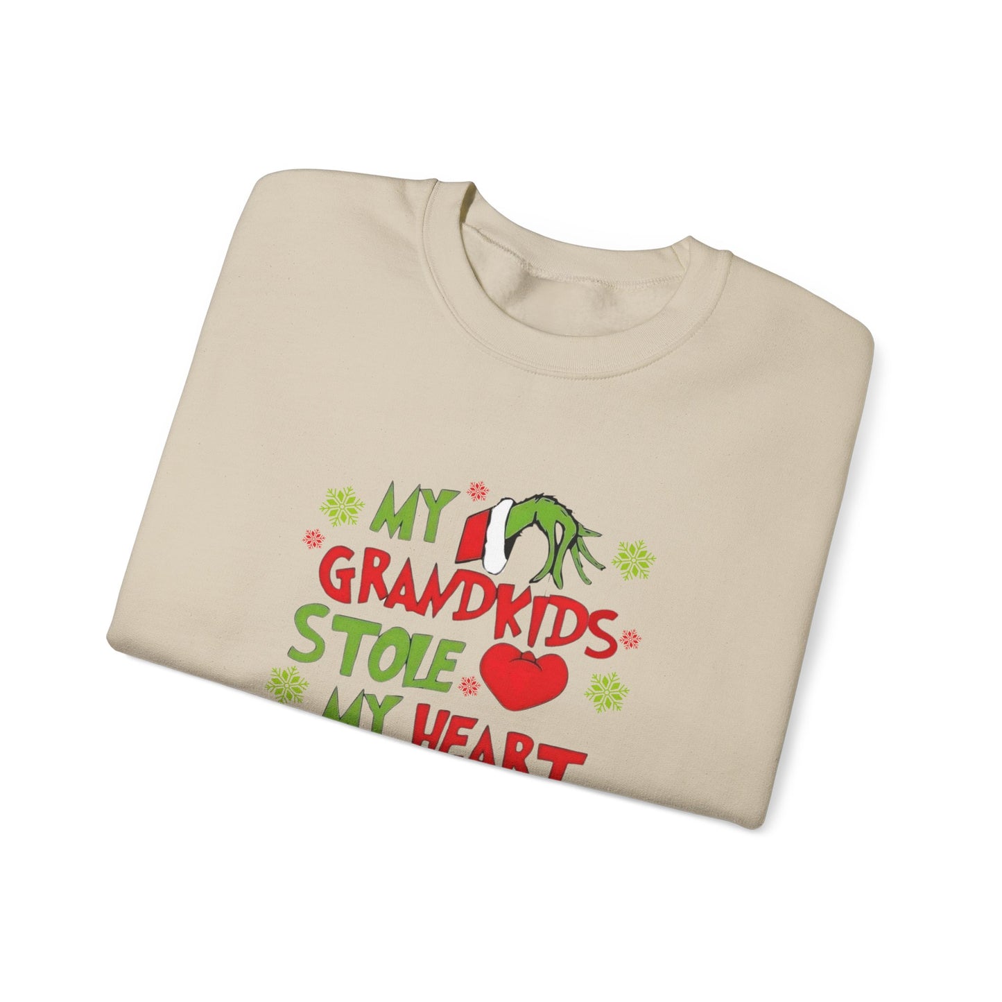 My Grandkids Stole My Heart Sweatshirt - Cozy Gifts for Grandparents, Mr. Grinch holiday wear