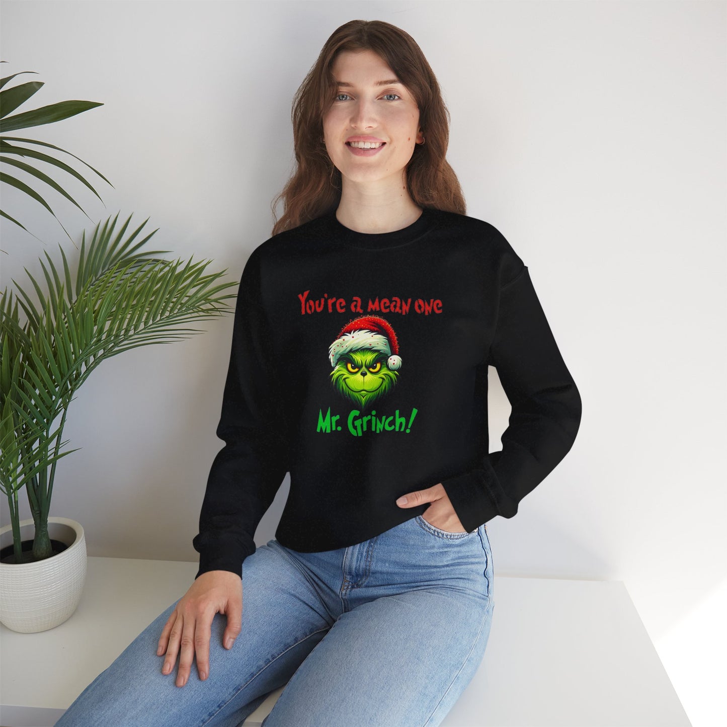 Grinch "You're a Mean One" Unisex Crewneck Sweatshirt, Christmas spirit wear, Holiday season top