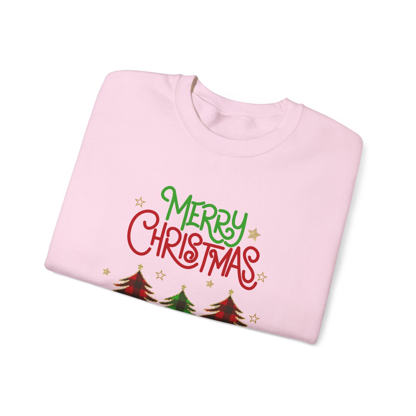 Merry Christmas Crewneck Sweatshirt - Plaid Christmas tree design, holiday spirit top