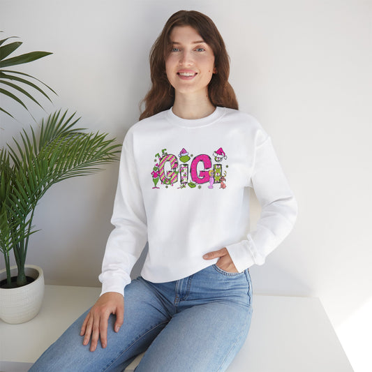 Holiday Cheer Sweatshirt, "GIGI' logo holiday spirit, Mr, Grinch gift