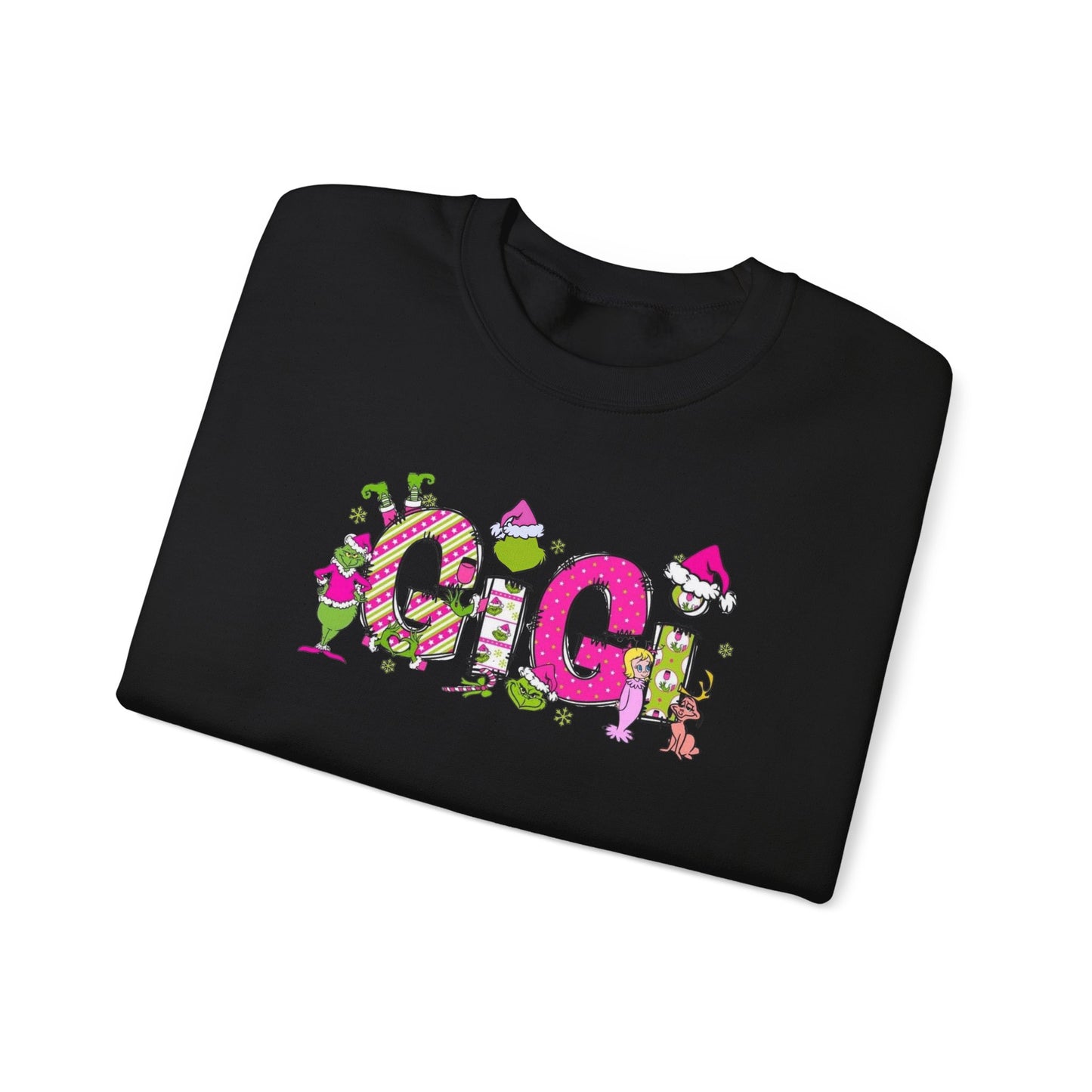 Holiday Cheer Sweatshirt, "GIGI' logo holiday spirit, Mr, Grinch gift