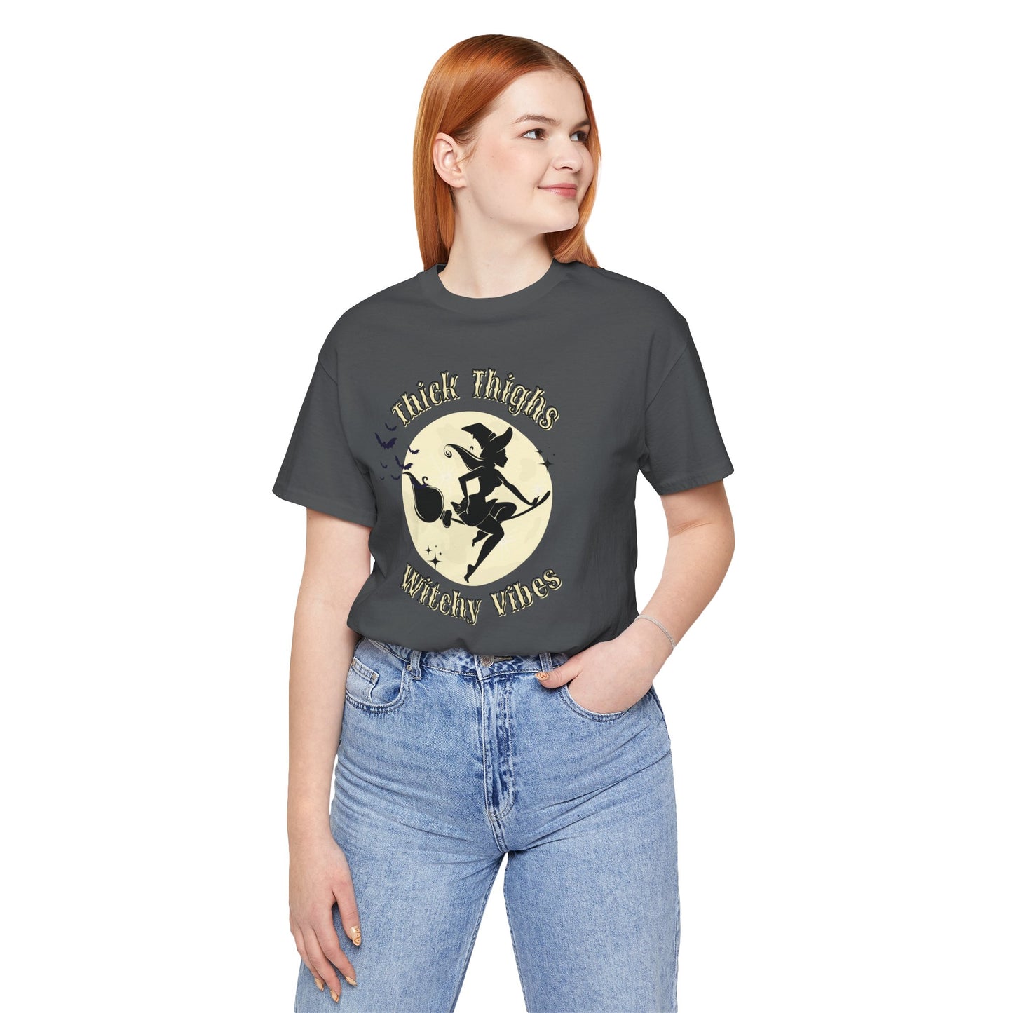 Thick Thighs Witchy Vibes T-Shirt | Halloween Witch Graphic Tee | Curvy Witch Aesthetic Top