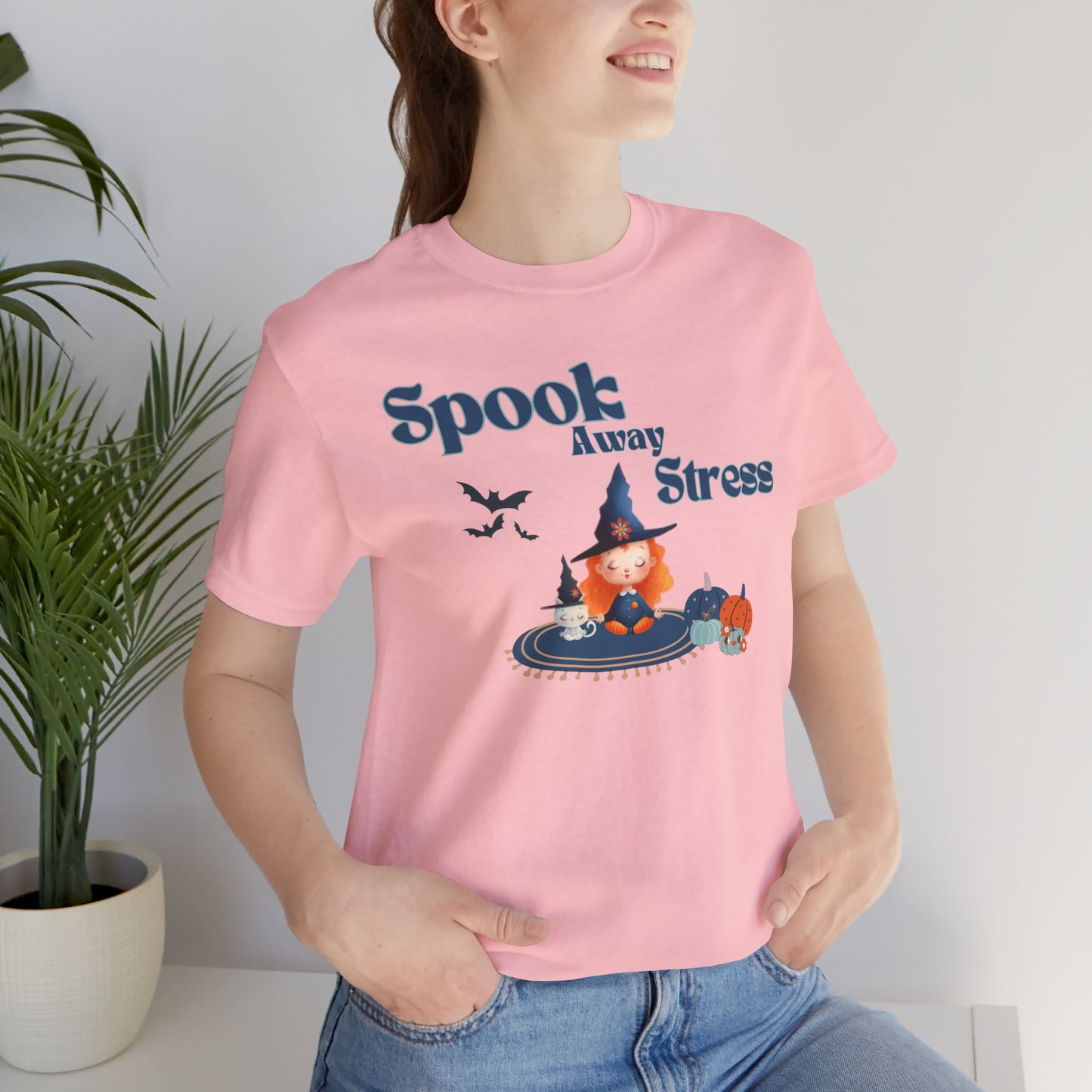 Spook Away Stress T-Shirt - Halloween Mental Health Awareness Tee, Wellness tee