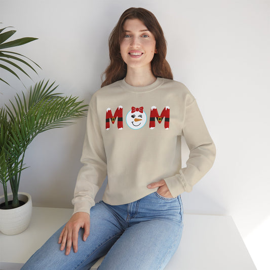 Crewneck Sweatshirt Snowman Face MOM Logo Design