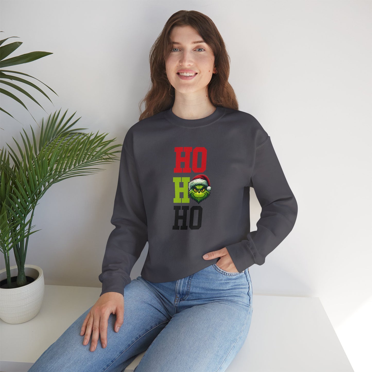 Grinch-Inspired 'Ho Ho Ho' Sweatshirt, Christmas holiday spirit wear, Gift