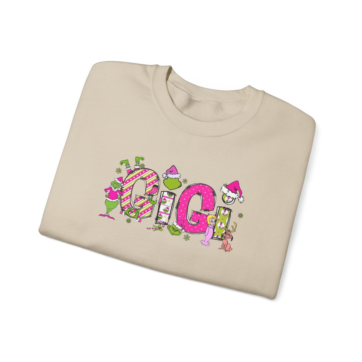 Holiday Cheer Sweatshirt, "GIGI' logo holiday spirit, Mr, Grinch gift