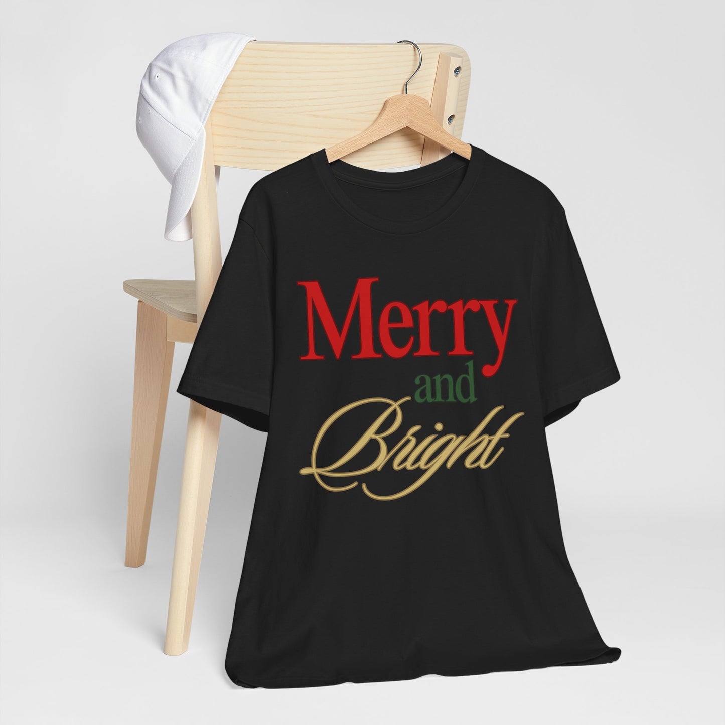 Merry and Bright Tshirt, Christmas Graphic Tee, Holiday Season Shirt, Festive Unisex Top, Cheerful Short Sleeve Tshirt