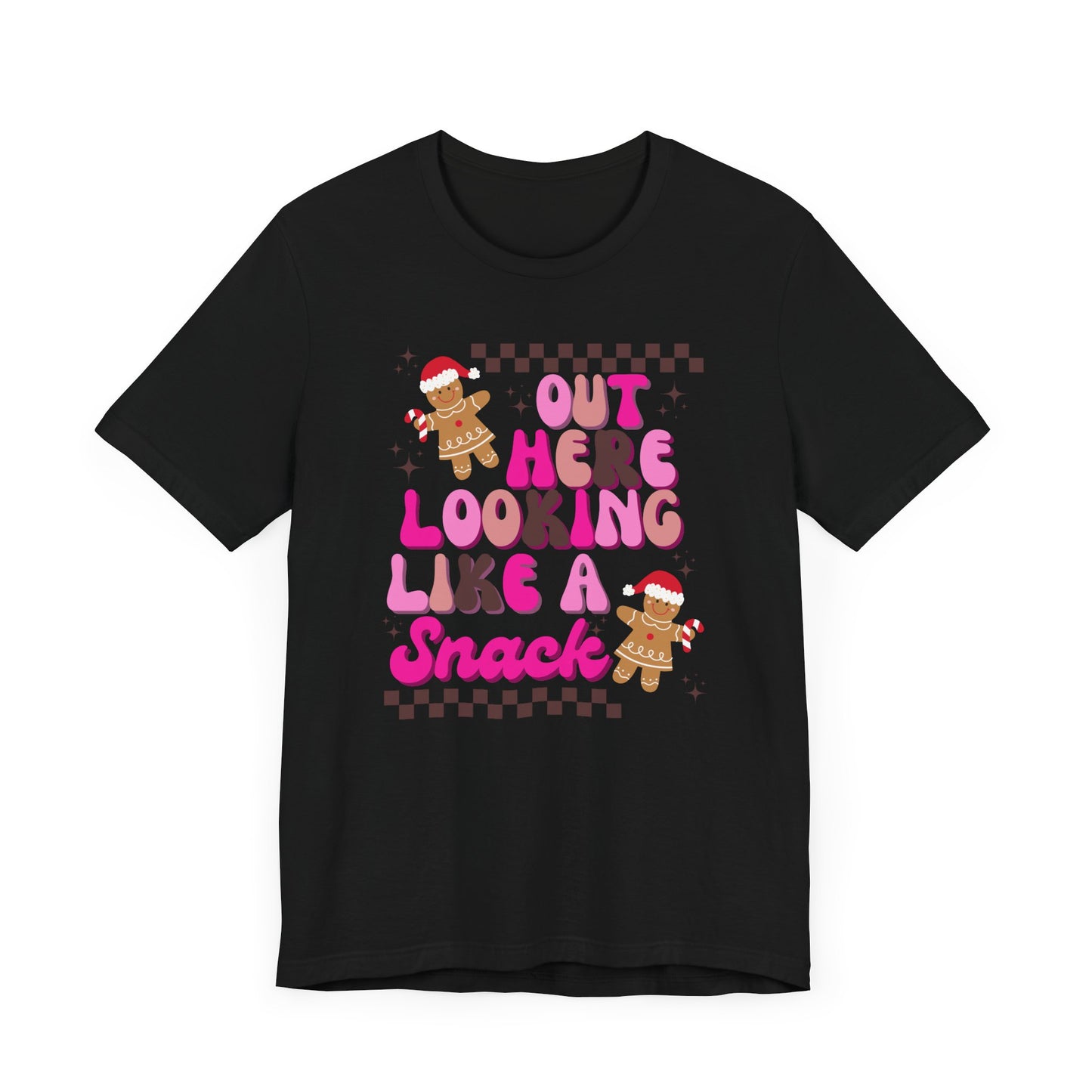 Out here looking like a snack Unisex Jersey Short Sleeve Tee, funny shirt, Christmas shirt, Gingerbread man shirt, trendy shirt