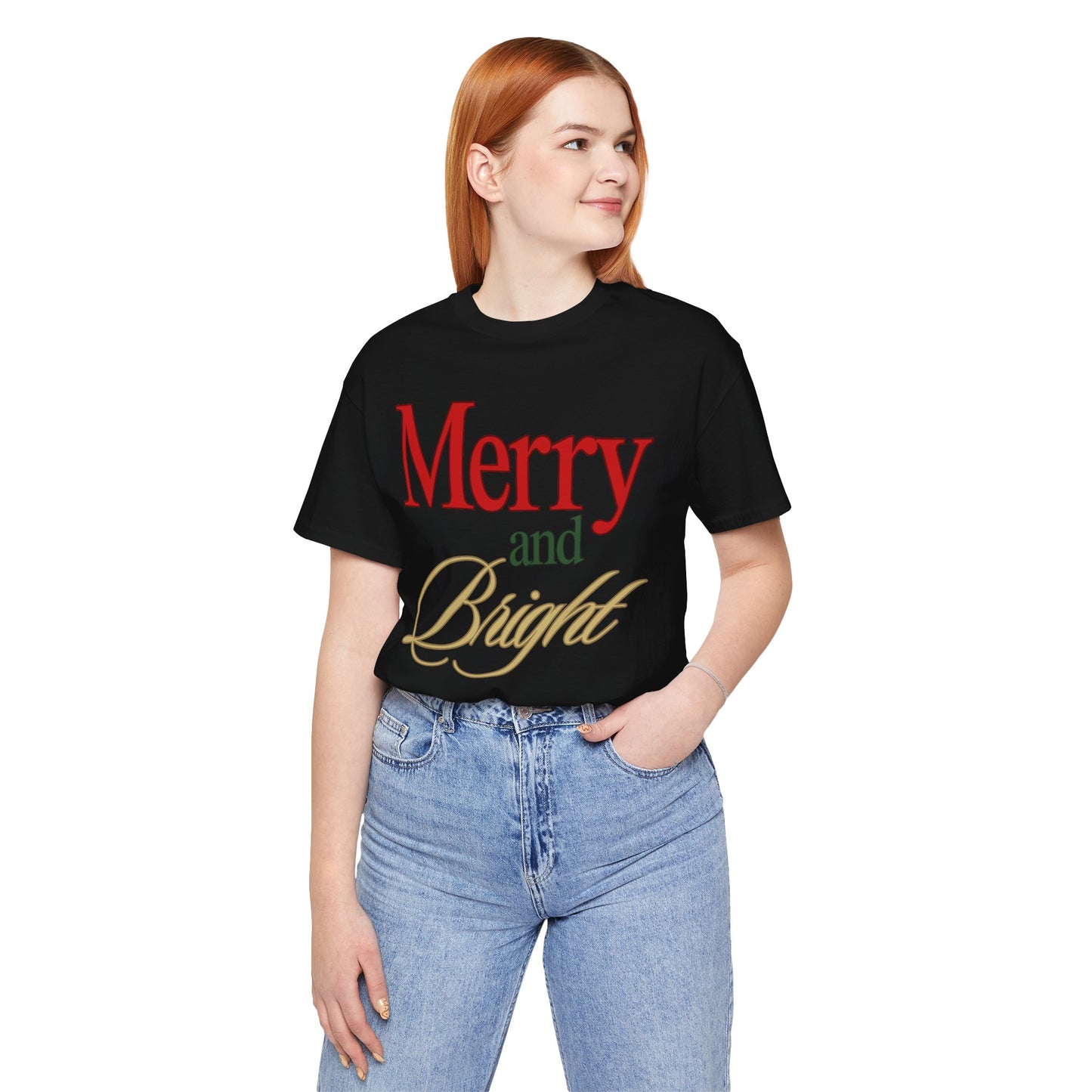 Merry and Bright Tshirt, Christmas Graphic Tee, Holiday Season Shirt, Festive Unisex Top, Cheerful Short Sleeve Tshirt