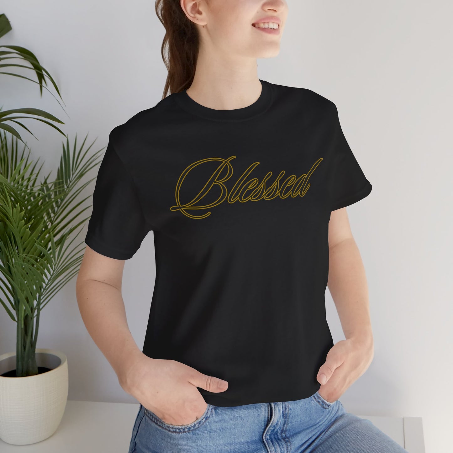 Blessed Logo Tee Shirt, Christian Faith Top, Inspirational Unisex Jersey Short Sleeve T-shirt, Religious Graphic Blessed Shirt, Positive