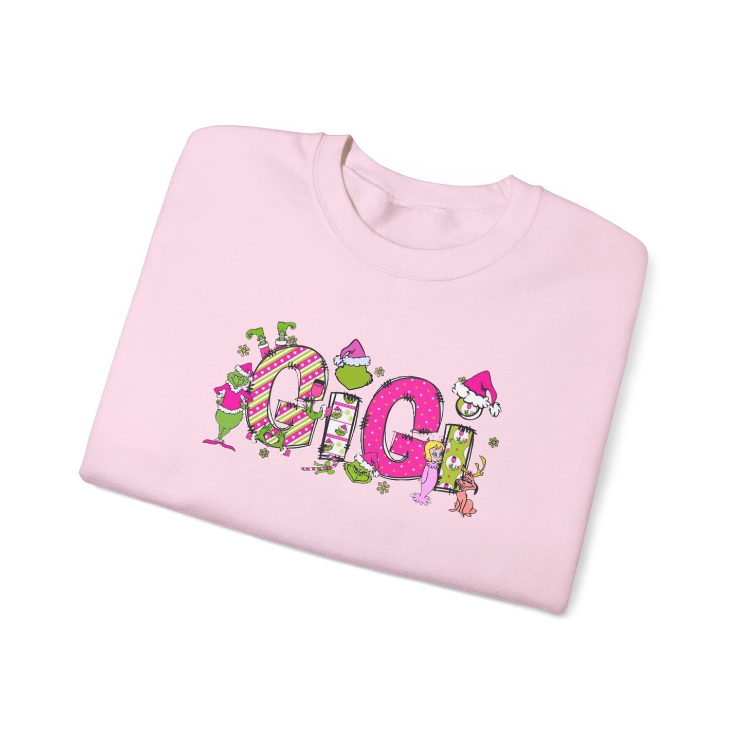 Holiday Cheer Sweatshirt, "GIGI' logo holiday spirit, Mr, Grinch gift