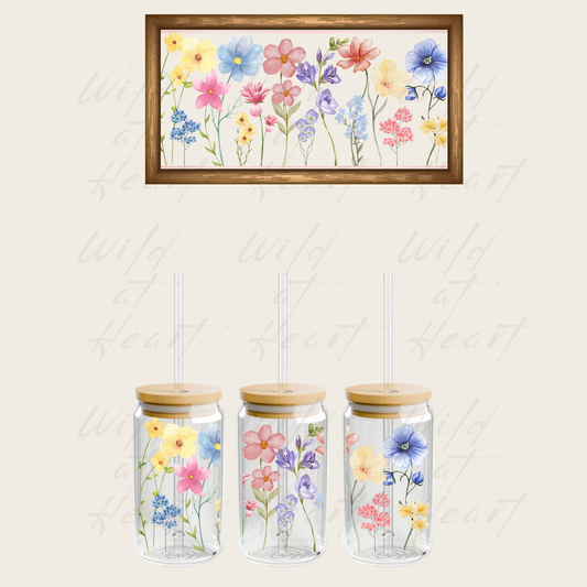 Wildflowers beer can glass, pretty flowers cup