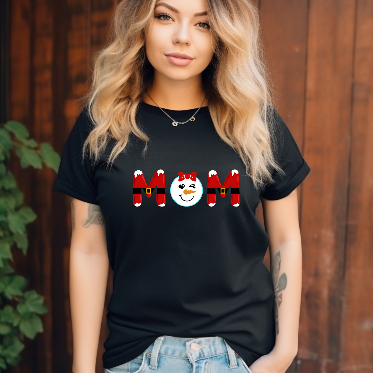 Christmas MOM Tee, Snow Man t-shirt, Christmas spirit wear