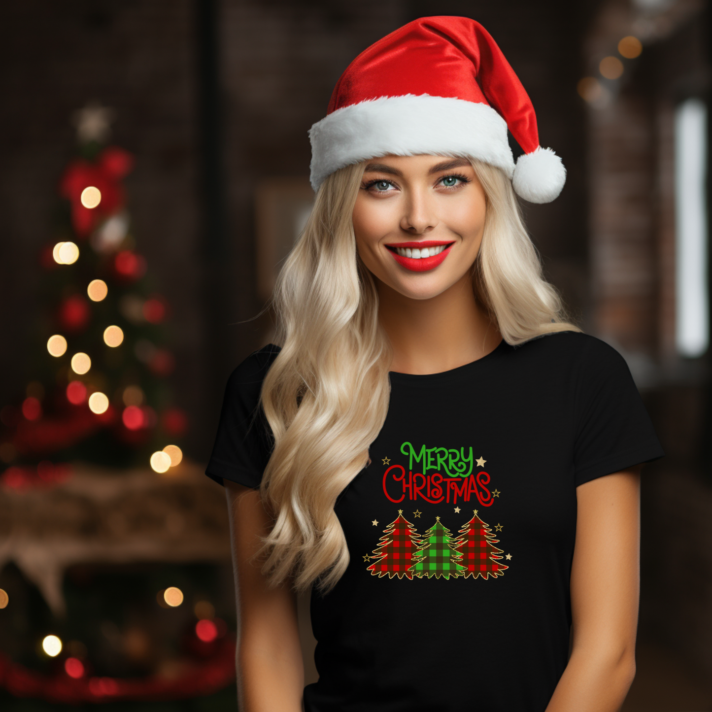 Merry Christmas Tee - Holiday T-Shirt with Festive Tree Design